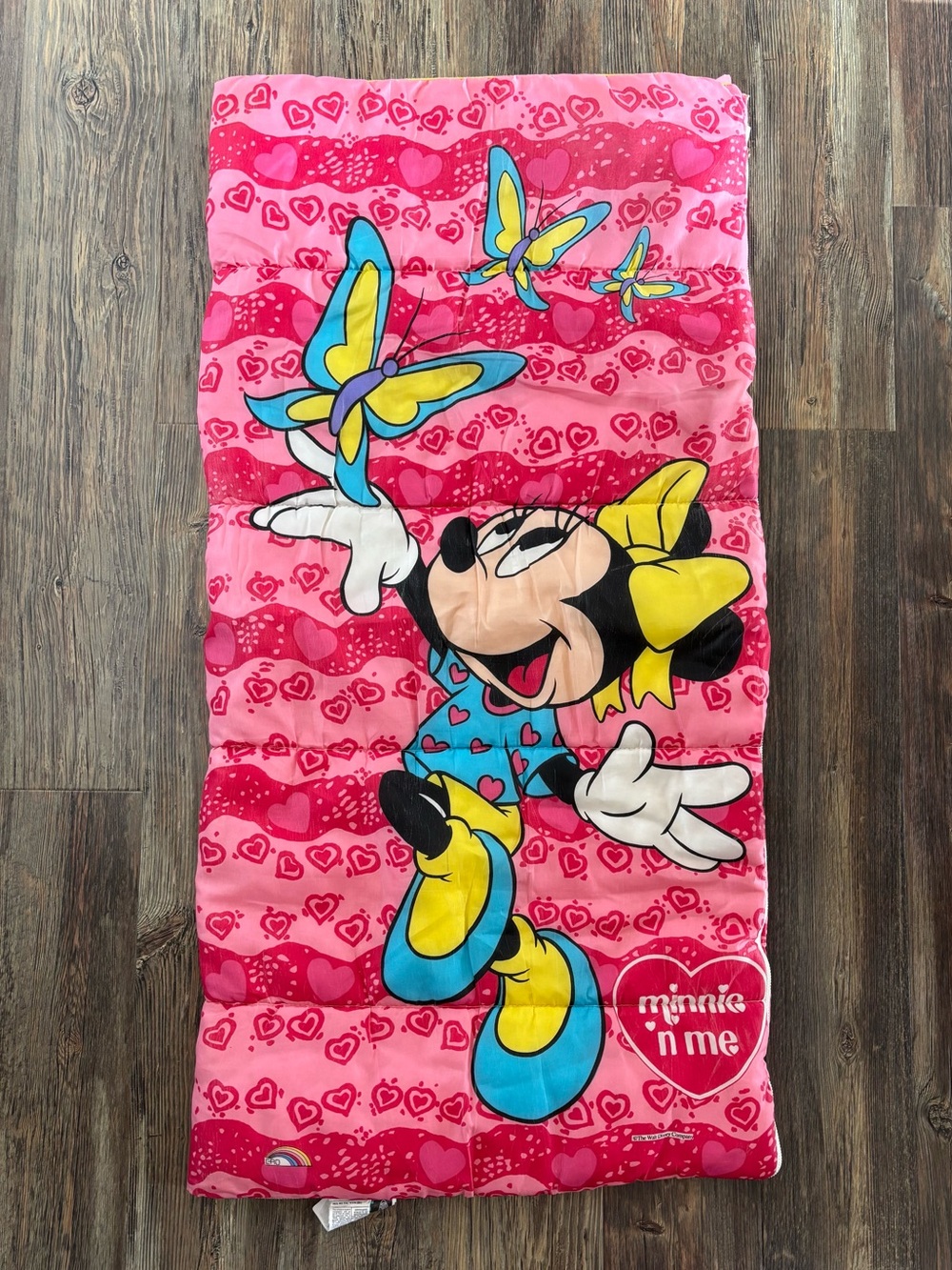 Vtg Disney Minnie Mouse Minnie n Me Youth Sleeping Bag 54 x 27” Pink Butterflies
